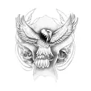 An old school tattoo design featuring an eagle carcará perched on a skull tattoo design idea