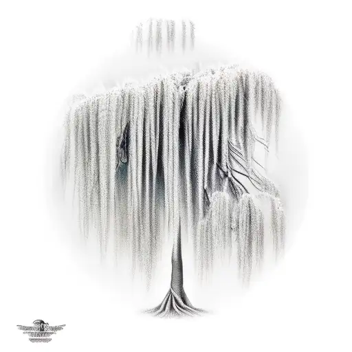 A barbell wrapped around a weeping willow tree tattoo design idea
