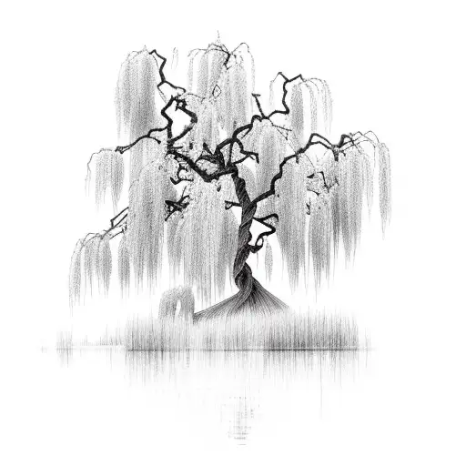 A barbell wrapped around a weeping willow tree tattoo design idea