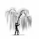 A barbell wrapped around a weeping willow tree tattoo design idea
