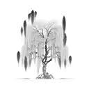 Dumbbell-shaped weeping willow tree tattoo design idea