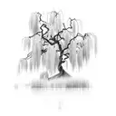 A barbell wrapped around a weeping willow tree tattoo design idea