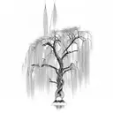 A barbell wrapped around a weeping willow tree tattoo design idea