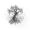 A barbell wrapped around a weeping willow tree tattoo design idea