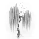 A barbell wrapped around a weeping willow tree tattoo design idea