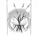 A barbell wrapped around a weeping willow tree tattoo design idea
