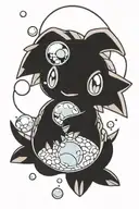 palkia holding a bubble with a shiny mudkip inside tattoo design idea