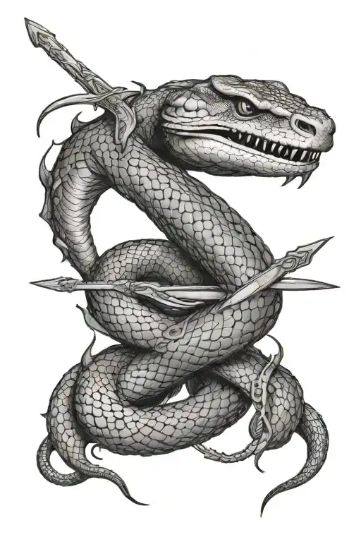 Kobe Bryant, snake wrapped tightly holding a dagger which is on fire tattoo design idea