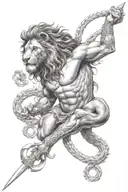 lion poseidon scorpion jesus christian cross mix tattoo design idea