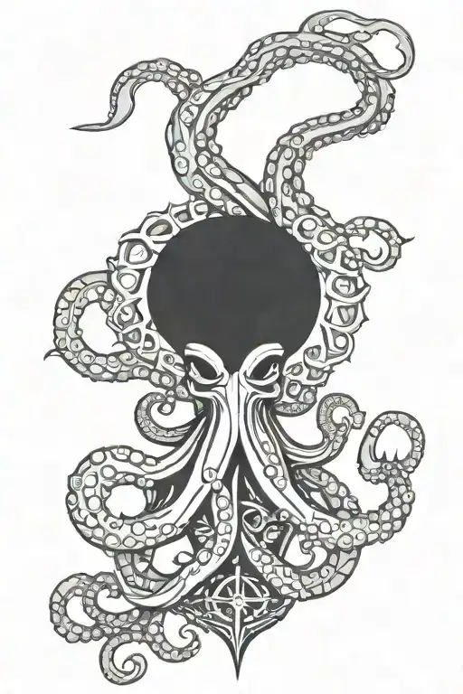 octopus with mermaid trident and compass  tattoo design idea