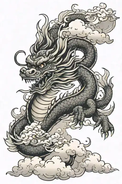 ancient dragon with clouds  tattoo design idea