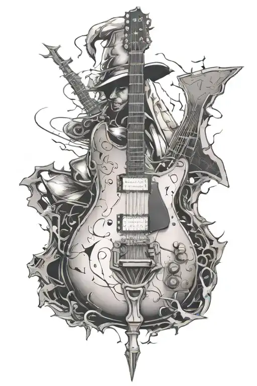 assassin's creed symbol with electric guitar tattoo design idea