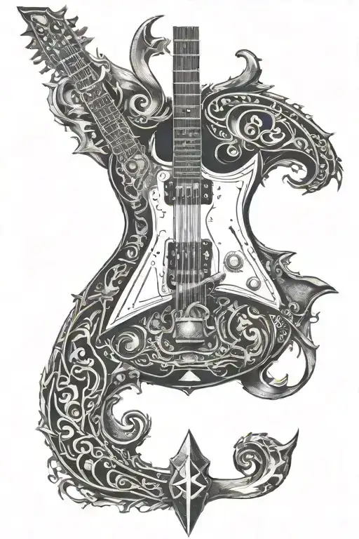 assassin's creed symbol with electric guitar tattoo design idea