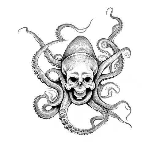 octopus on skull tattoo design idea