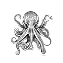 octopus on skull tattoo design idea