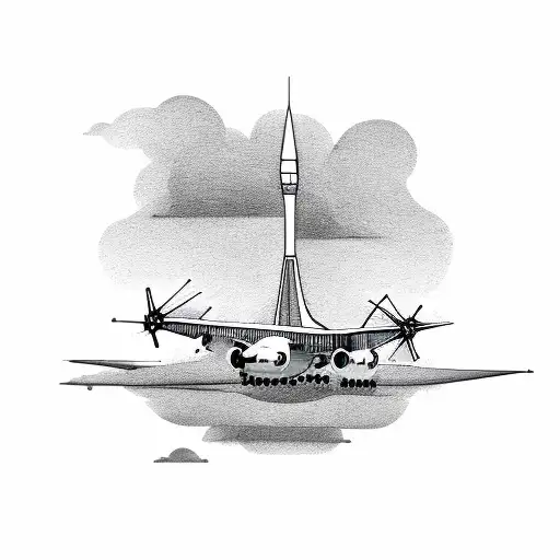 Airplane in front of air traffic tower tattoo design idea