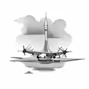 Airplane in front of air traffic tower tattoo design idea