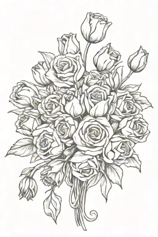 Infinity symblo, mixed bouquet of tulip rose tattoo design idea