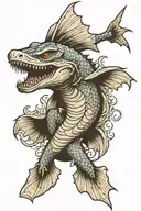 lake sturgeon in the syle of a dragon flying tattoo design idea