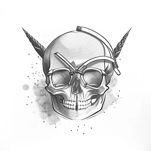 skull and black glasses and NY cap tattoo design idea