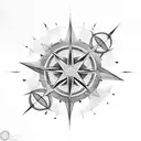 wind rose with a half sun behind it, and the 45 degree points are shorter tattoo design idea
