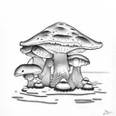 alpine mountain, reflected in alpine lake with morel mushrooms surfacing from the lakes surface tattoo design idea