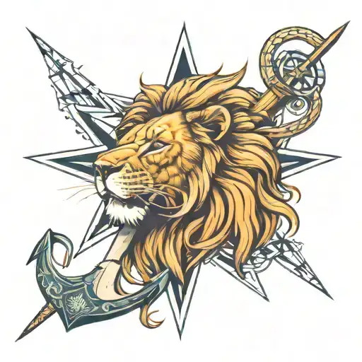 lion, north star, anchor sleeve tattoo design idea
