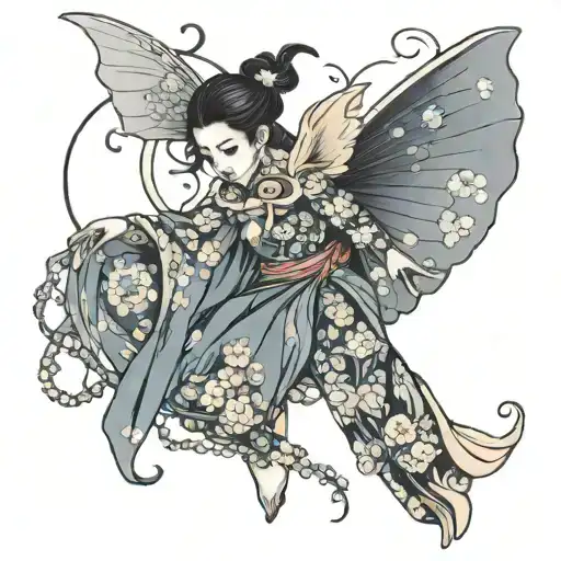 dead fairy flying tattoo design idea