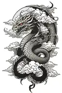 dragon wrapped around clouds surrounding tattoo design idea