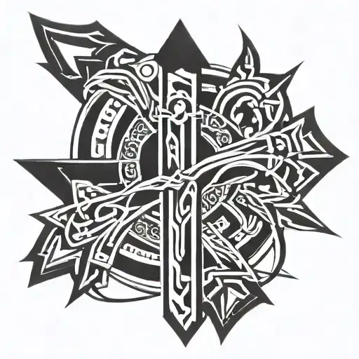 tribal y2k cross  tattoo design idea