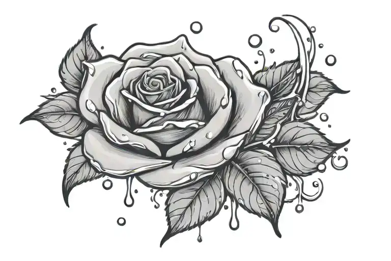 rose with water droplets falling tattoo design idea