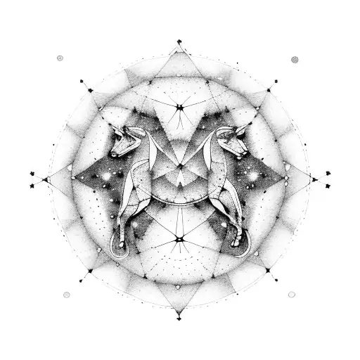 A constellation of Leo and Virgo merging together tattoo design idea