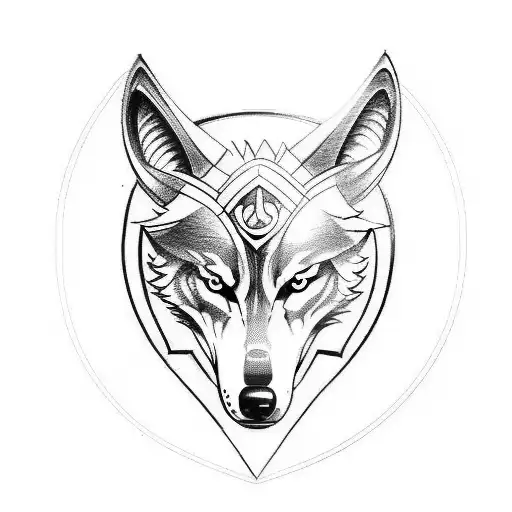 A detailed sketch of a wolf and Spartan shield intertwined, representing strength and protection tattoo design idea