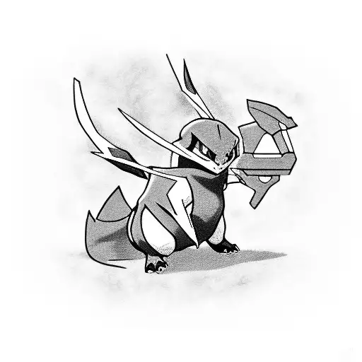 An epic battle scene between a Pokemon and a video game character tattoo design idea