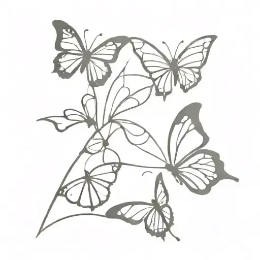 Chaotic lines smoke three butterflies tattoo design idea