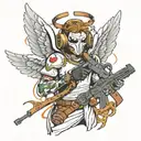 angel wearing mask and guns money drugs tattoo design idea