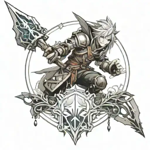 Create a tattoo design that combines elements from League of Legends and Kingdom Hearts, with a focus on dark and mysterious imagery tattoo design idea