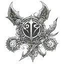 Create a tattoo design that combines elements from League of Legends and Kingdom Hearts, with a focus on dark and mysterious imagery tattoo design idea