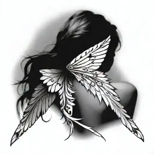 fairy wings on back shoulder blades with boho elements incorporated into the design  tattoo design idea