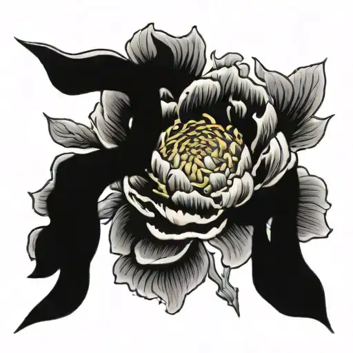 Image of a peony flower with the inscription forever young tattoo design idea