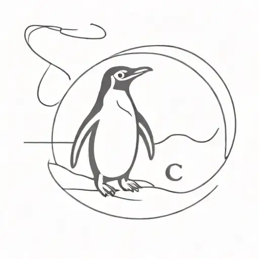 Penguin and letter C tattoo design idea