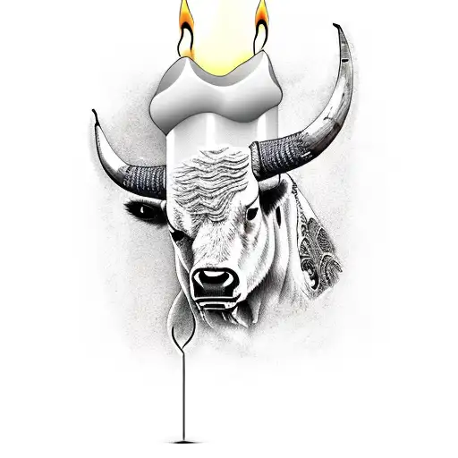 A candlestick chart with a bull and bear fighting in the background tattoo design idea
