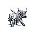 A candlestick chart with a bull and bear fighting in the background tattoo design idea