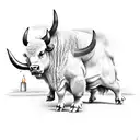 A candlestick chart with a bull and bear fighting in the background tattoo design idea