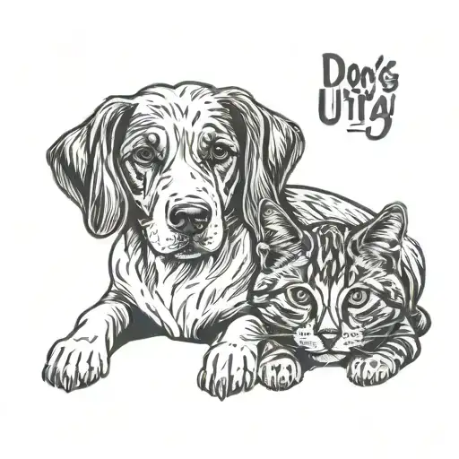 simple line drawing of a dog and cat sitting together, vector graphic outline icon in the style of a simple vector tattoo design idea