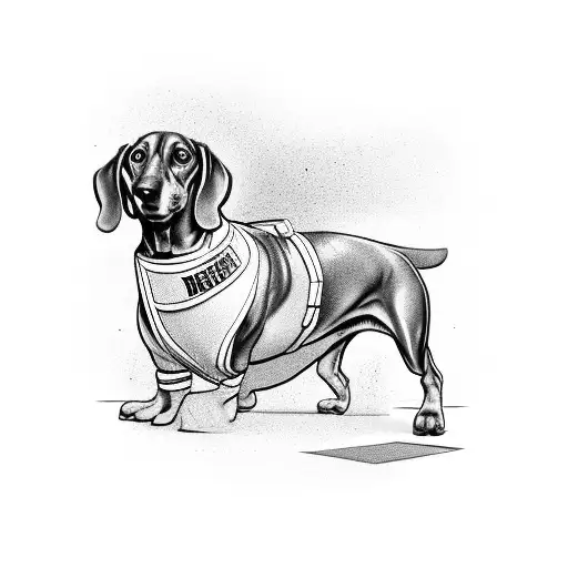 Dachshund standing on two legs with a boxer boxer, on his two front legs with red boxing gloves. tattoo design idea