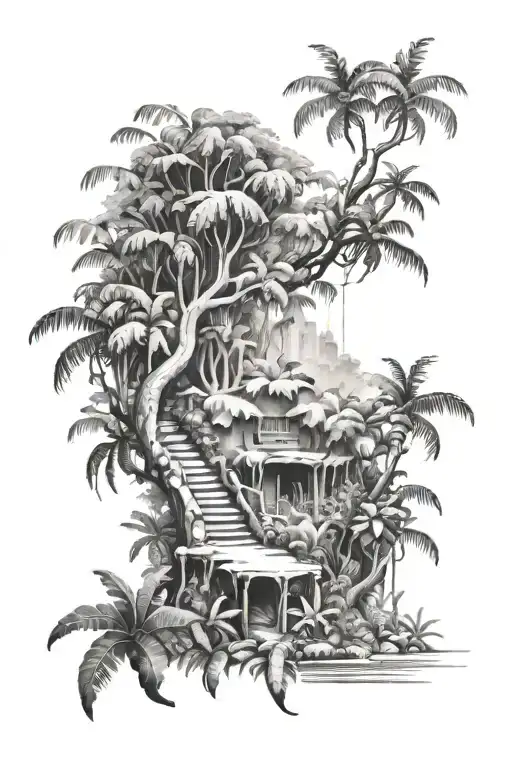 jungle setting tattoo design idea