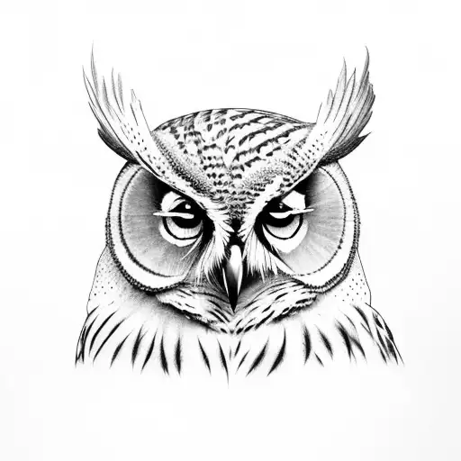 A majestic owl perched on a branch of a towering redwood tree tattoo design idea