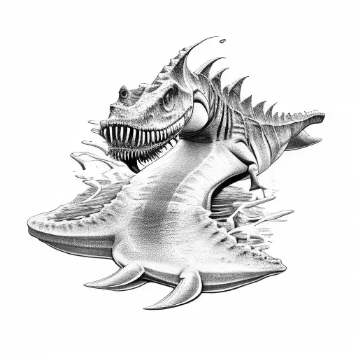 aquatic dinosaur half bone half anatomy gore  tattoo design idea