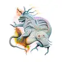 half fossil half gore anatomy Mossasaur fullbody  tattoo design idea